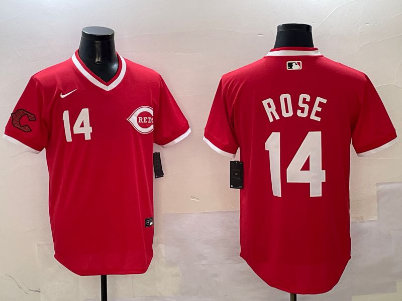 Men Cincinnati Reds #14 Rose Red Throwback 2025 Nike MLB Jersey style 2->los angeles rams->NFL Jersey